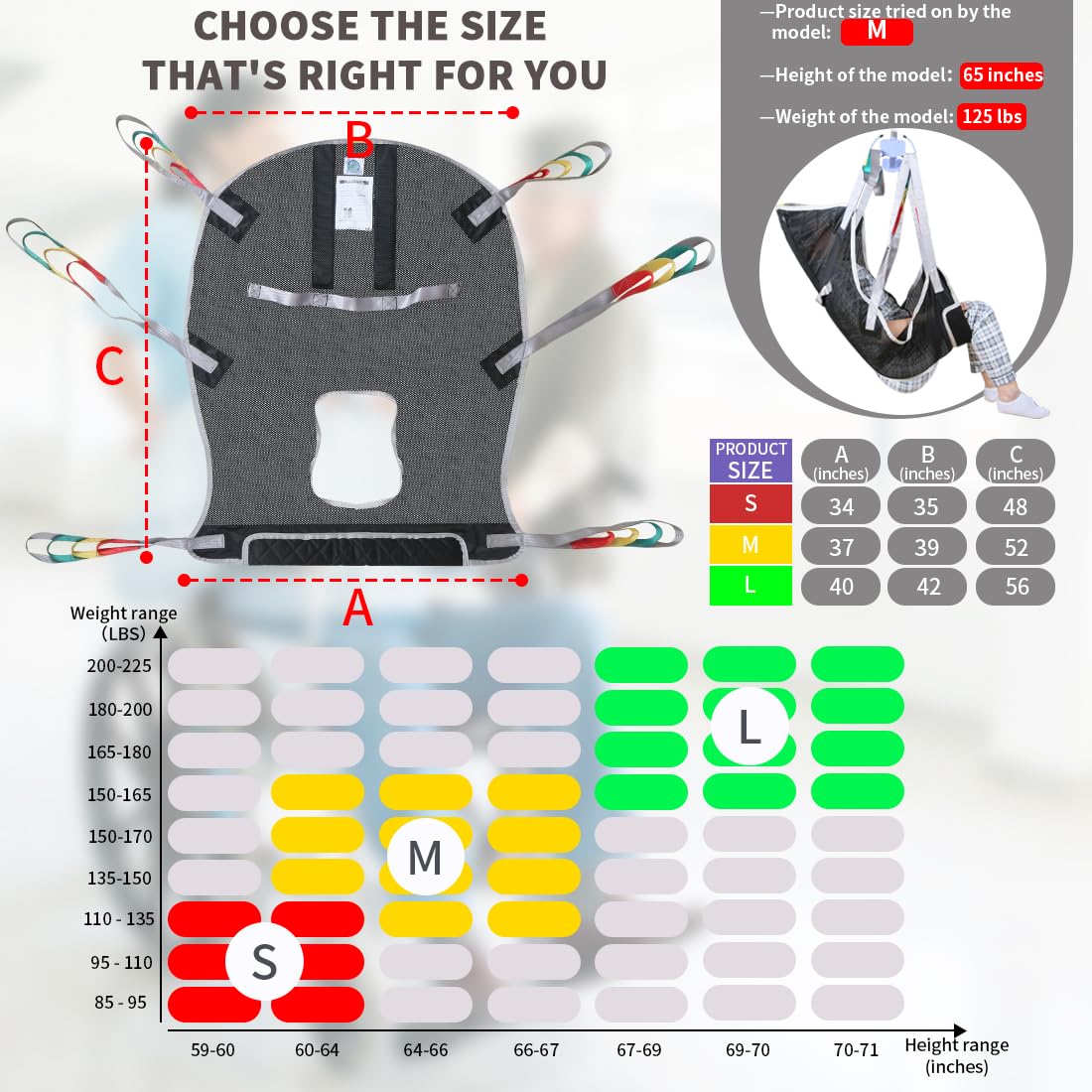 Eslinga universal de 6 puntos de elevación para pacientes de cuerpo completo, malla transpirable y apertura de cómoda, apto para elevadores, capacidad de peso segura de 500 libras (pequeño)