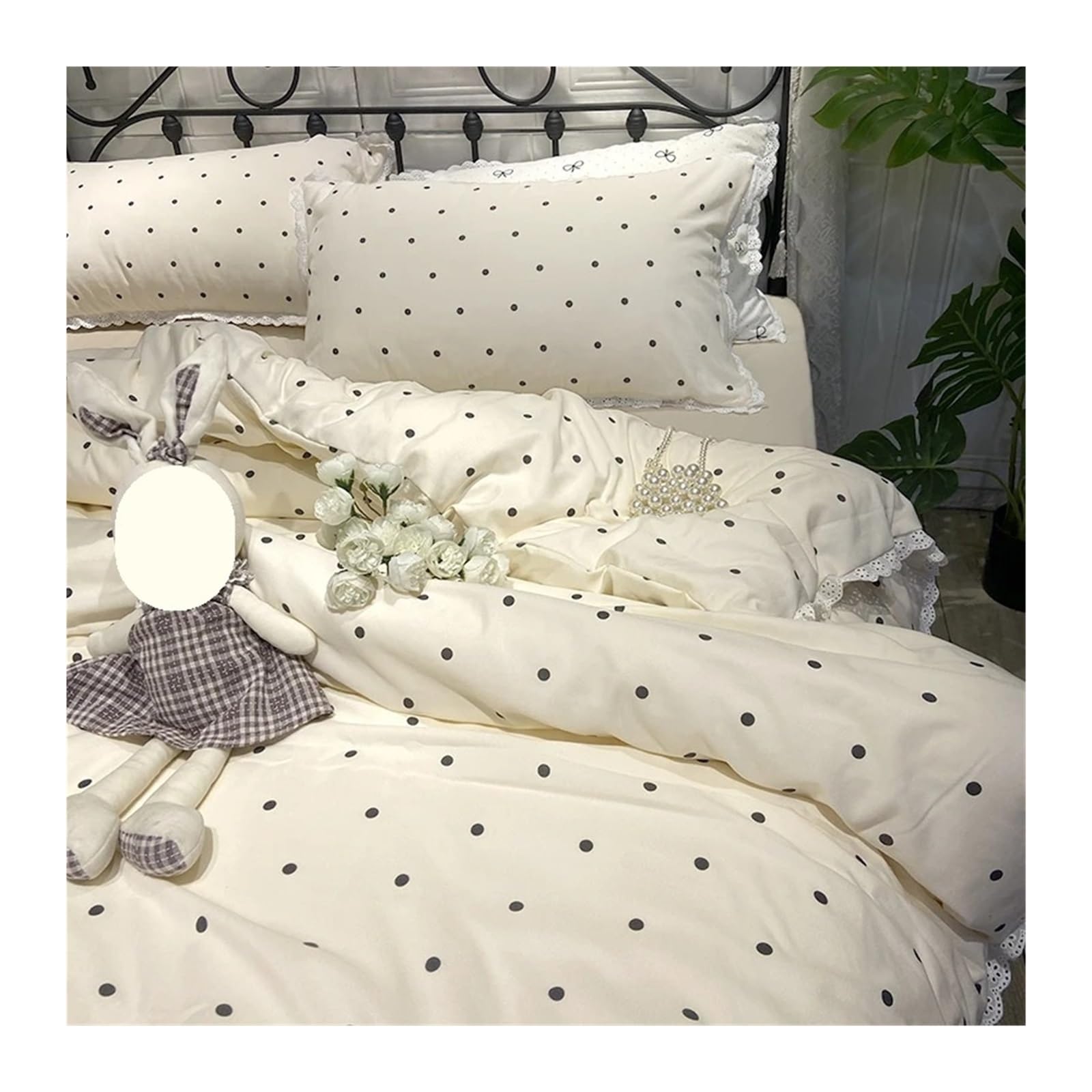 Parure de lit à pois imprimé graphique jaune ensemble complet 3 pièces