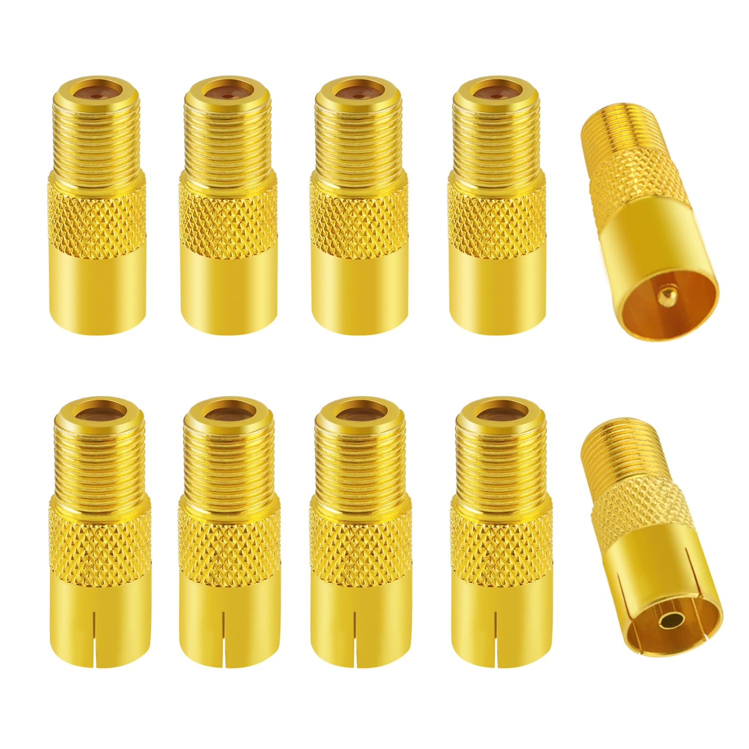 KUOQIY 10 Stuks Metalen TV Antenne Coaxiale Plug - 5 Mannelijke & 5 Vrouwelijke Kabel Connector Adapter voor RF Kabel - Vernikkelde Coaxiale Adapter