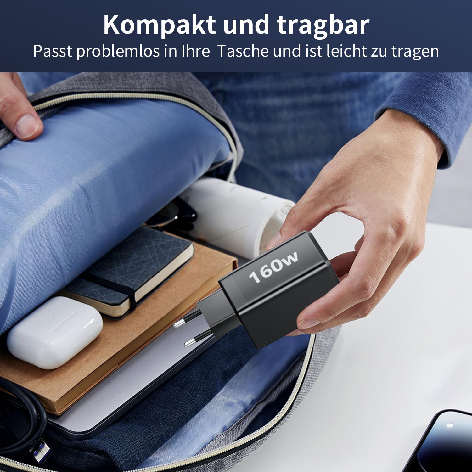 HSSNS Ładowarka USB C 160 W: 3-portowa ładowarka PPS, zasilacz GaN USB C do MacBook Pro/Air, iPad, iPhone 16/15/14