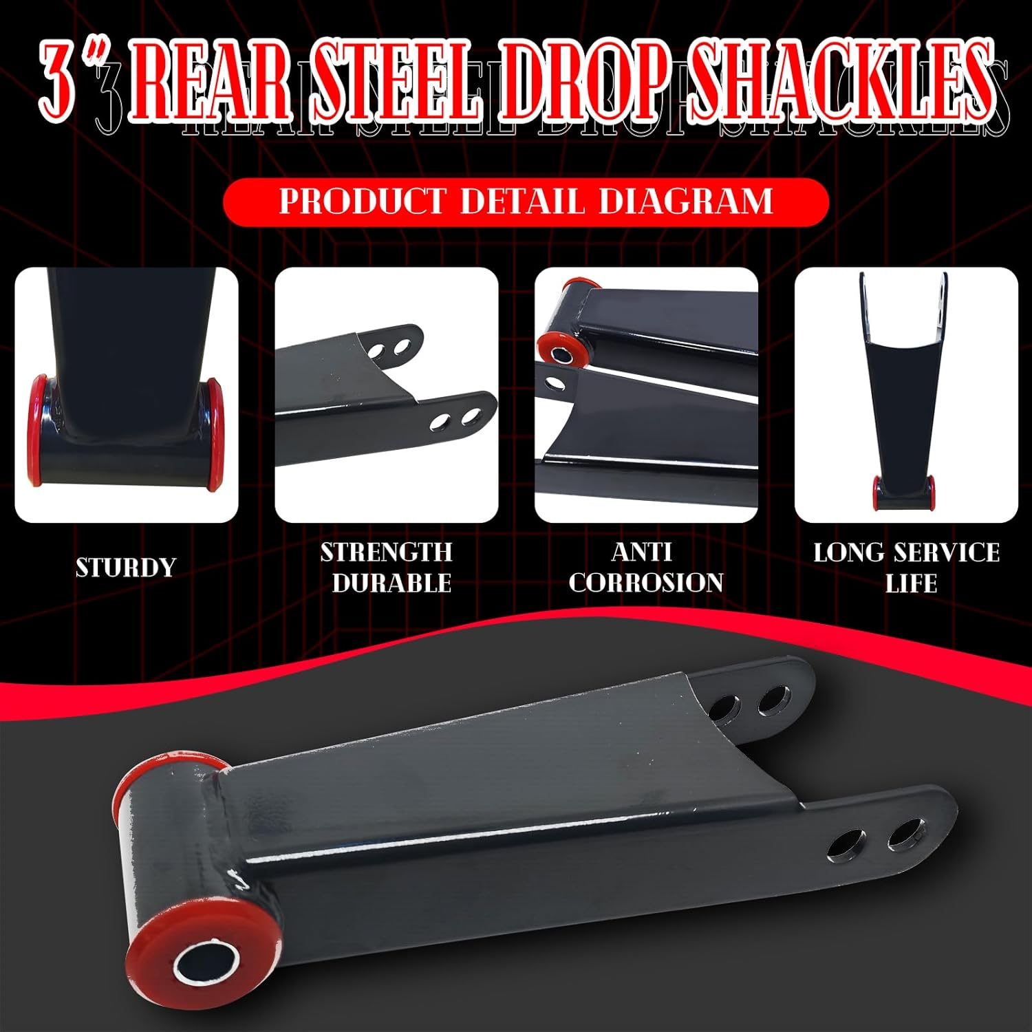 3" Drop Lowering Shackle Rear Kit: for Silverado Chevy GMC Sierra 2500HD 3500HD 1500HD 2WD 4WD 2001-2010 Leaf Spring Suspension Shackles Replaces 410730 More Stable Horizontal Comfortable (410730)