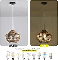 Vista 3 de 2-Pack Rattan Pendant Light Fixtures,11.81" Boho Pendant Light,Hand Woven Water Plants Rattan Chandelier for Workplace Occasions Restaurants Dining