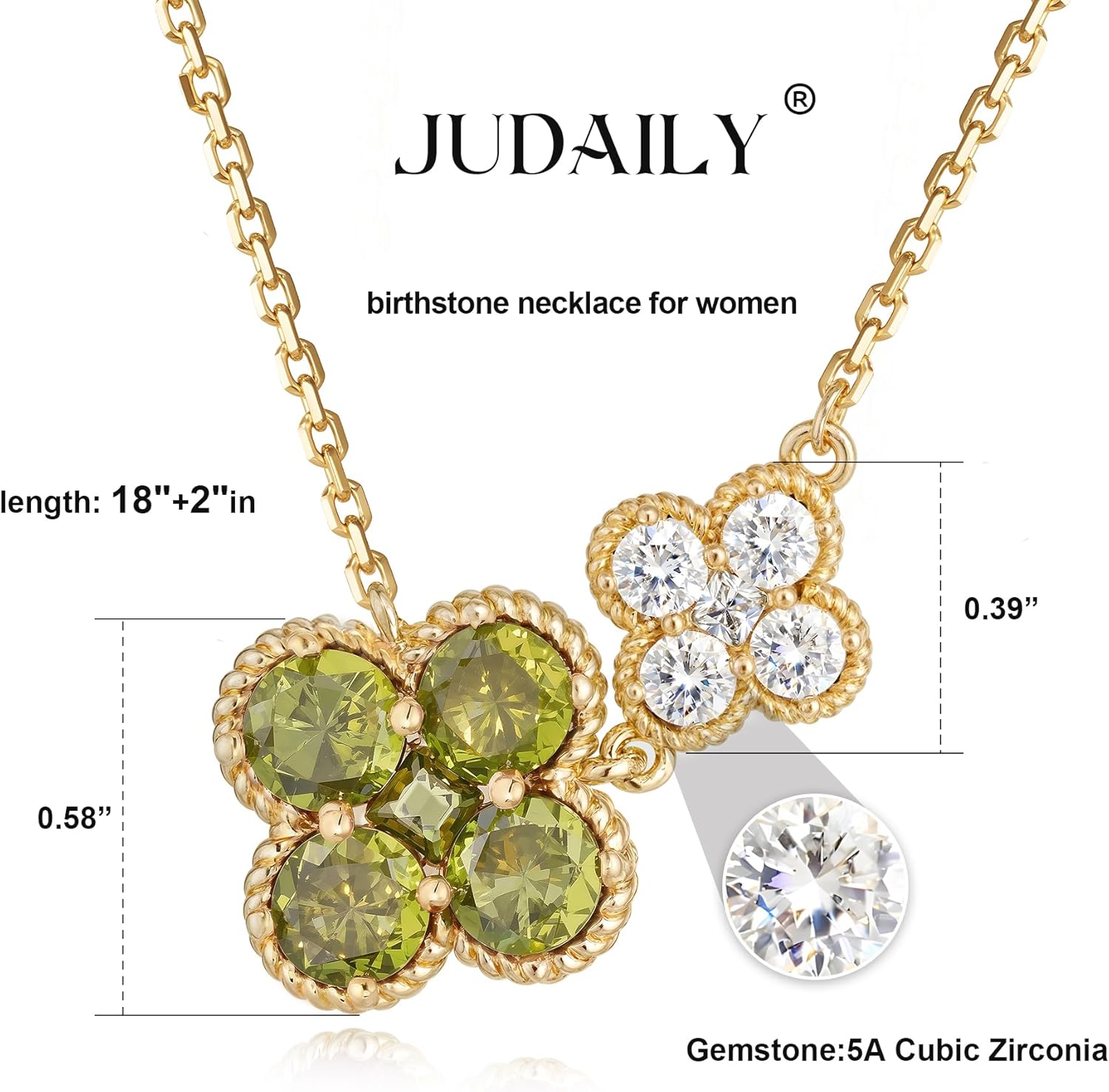 Gold Necklace for Women Birthstone Necklace for Women 14K Gold Plated Dainty Four Leaf Clover Cubic Zirconia Pendant Flower Necklace Gold Jewelry Gift for Women - Image 3