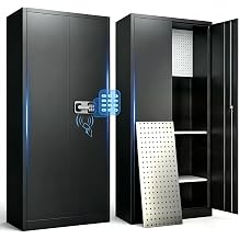 70 H Storage Cabinet Lock Door and Adjustable Shelves, Metal Garage Storage Cabinet for Home,Office,Warehouse, Black Tool Cabinets with Pegboard, File Cabinets for Home Office, Kitchen Pantry Cabinet