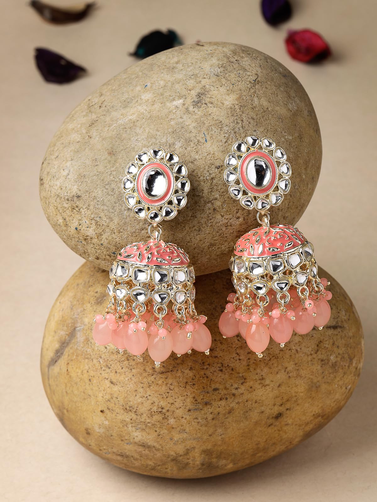 Plated Kundan With Meenakari Jhumka Earrings (E105767)
