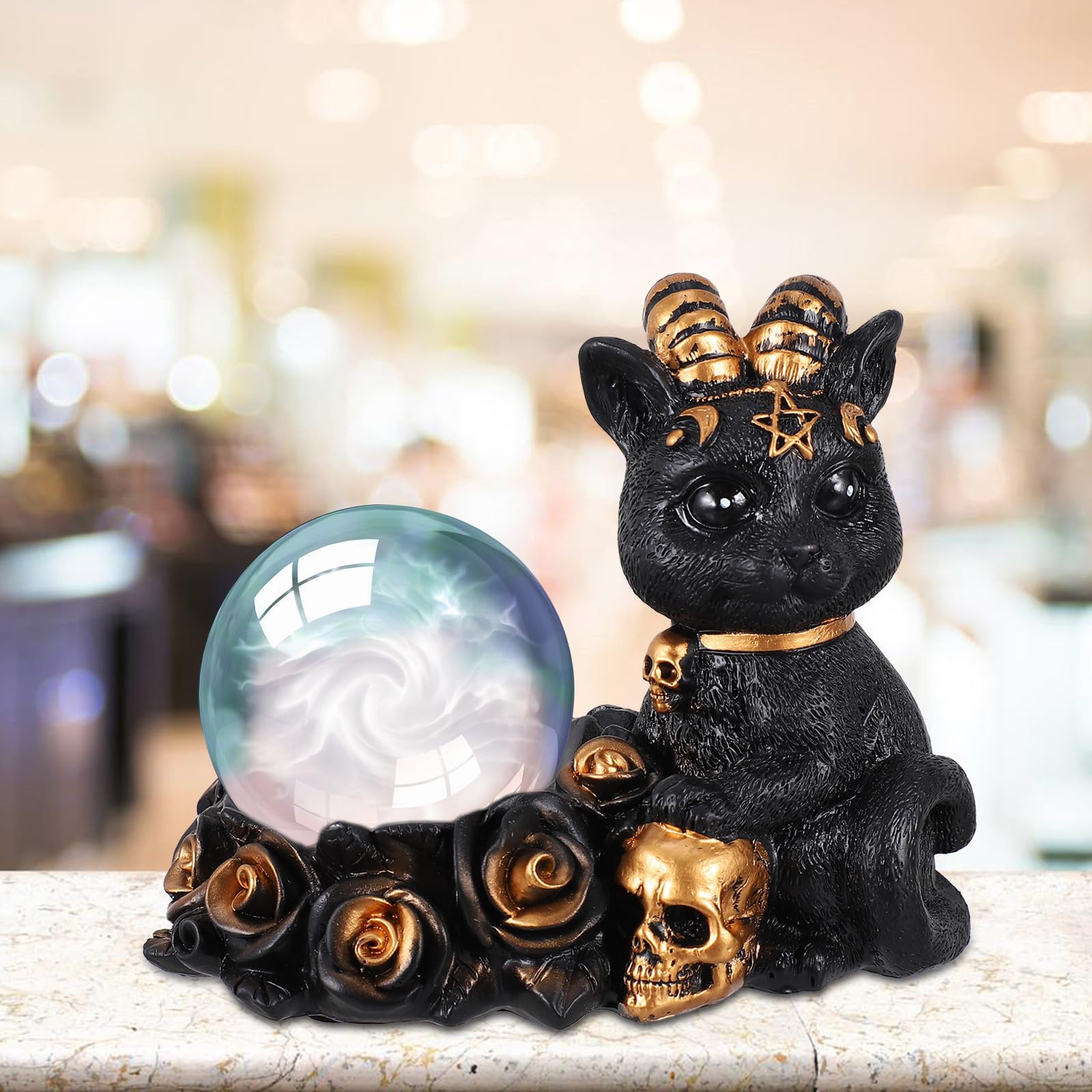 OSALADI 3 Piezas Escultura Pequeña de Gato Negro en Resina Base para Bola de Cristal, Decoración Creativa Hogar y Figura Elegante para Escritorio