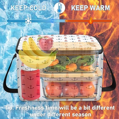 Miniatura 6 de Anchors Lantern Insulated Lunch Bag Women Reusable Lunch Tote Square Meal Bag for Adults Men Cooler Lunch Box for Work Travel Picnic Food