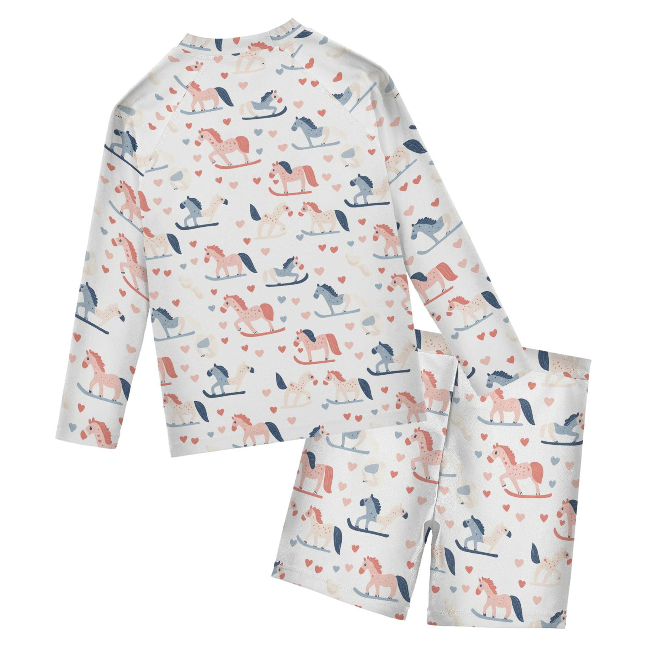 Cute Wooden Horse Toddlers and Baby Boys' Swimsuit Trunk and Rashguard Set B0404634