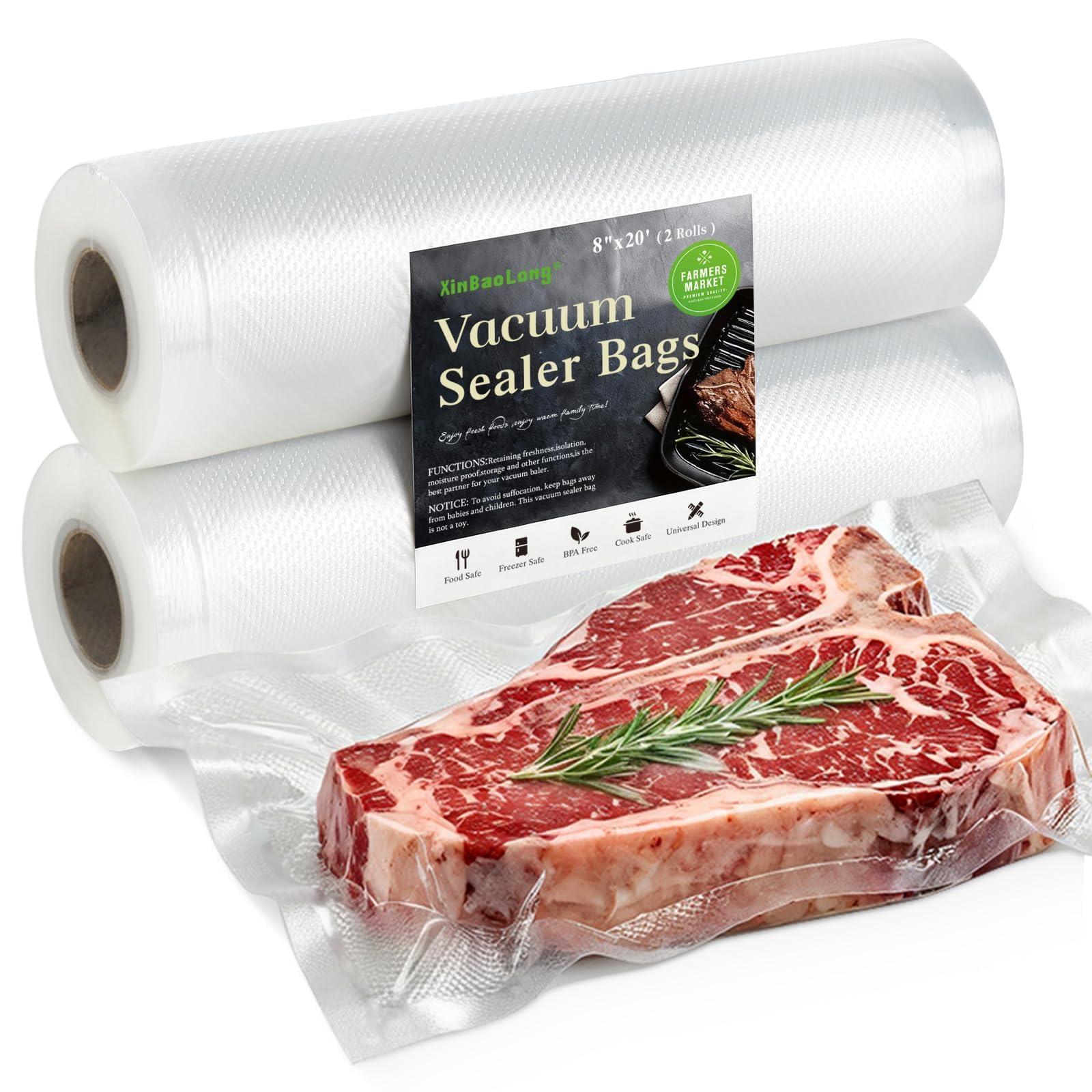 Vacuum Sealer Bags for Food, Vacuum Seal Bags, 8in x 20ft, 2 Rolls | Freezer Bags, Snack…