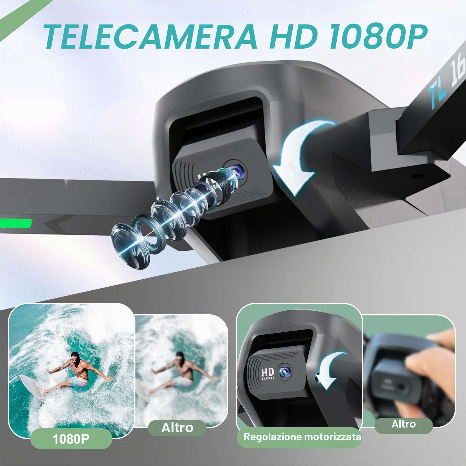 Drone con Telecamera Motore Brushless Drone Adulto Principiante 2 Telecamera RC Quadcopter Pieghevole Regolabile Droni Elettrico 1080P Controllo APP 3D Flip Facile da Volare Giocattoli TL16 UAV
