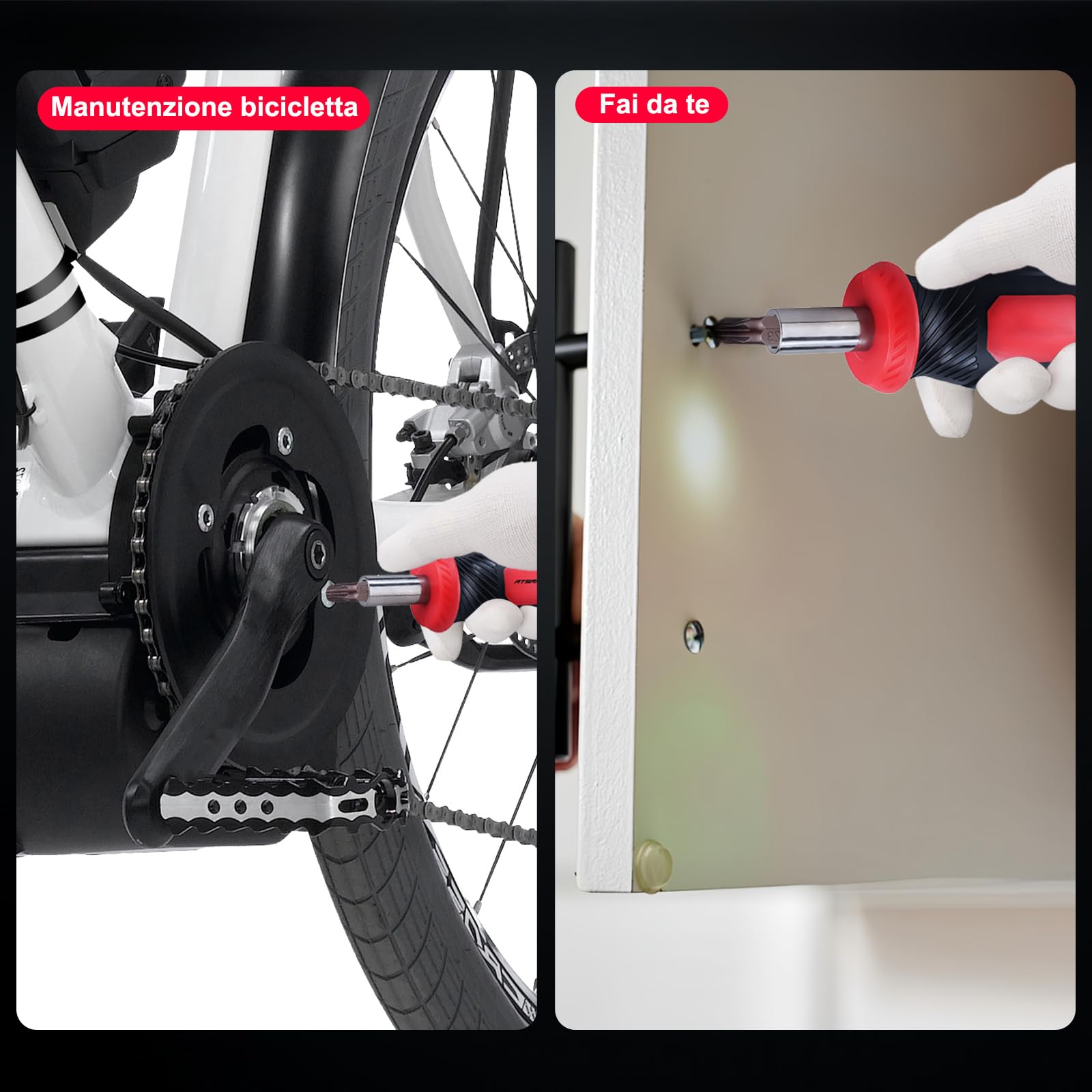 ATsafepro 61 Pezzi Chiave Dinamometrica 1/4",3-25 Nm Chiave Dinamometrica Bici,Con Adattatore da 1/4" a 3/8", Prolunga da 10 cm, Punte, Cacciavite, Precisione ±3% per Biciclette, Motociclette