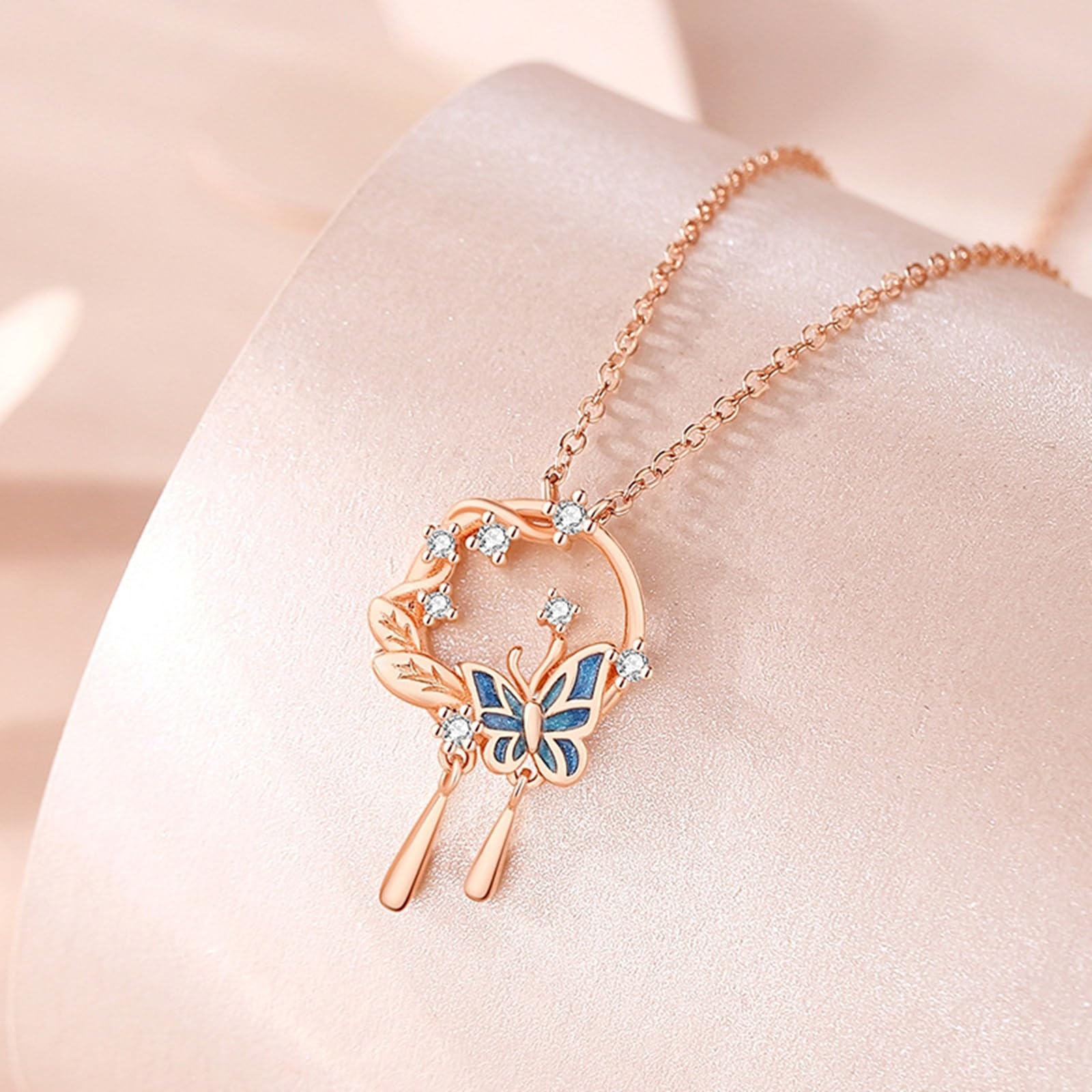 Collana Matrimonio Oro Rosa 9kt/14kt/18kt, Collane Ciondolo Farfalla Donna con Diamante Lab, Catena Regolabile 40+5 cm