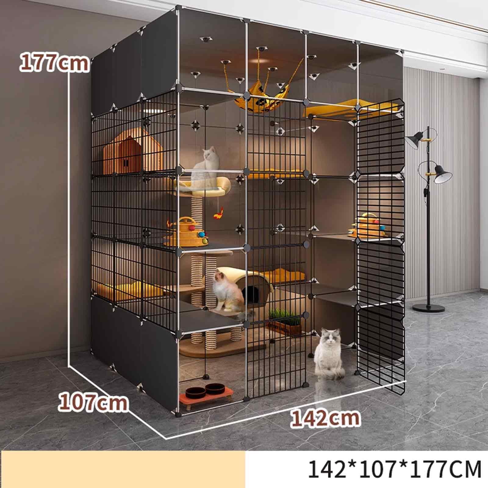 Gabbie per gatti da interno, grande casa per gatti a doppio strato con design trasparente, gattile facile da montare, include mobili con lettiera per gatti
