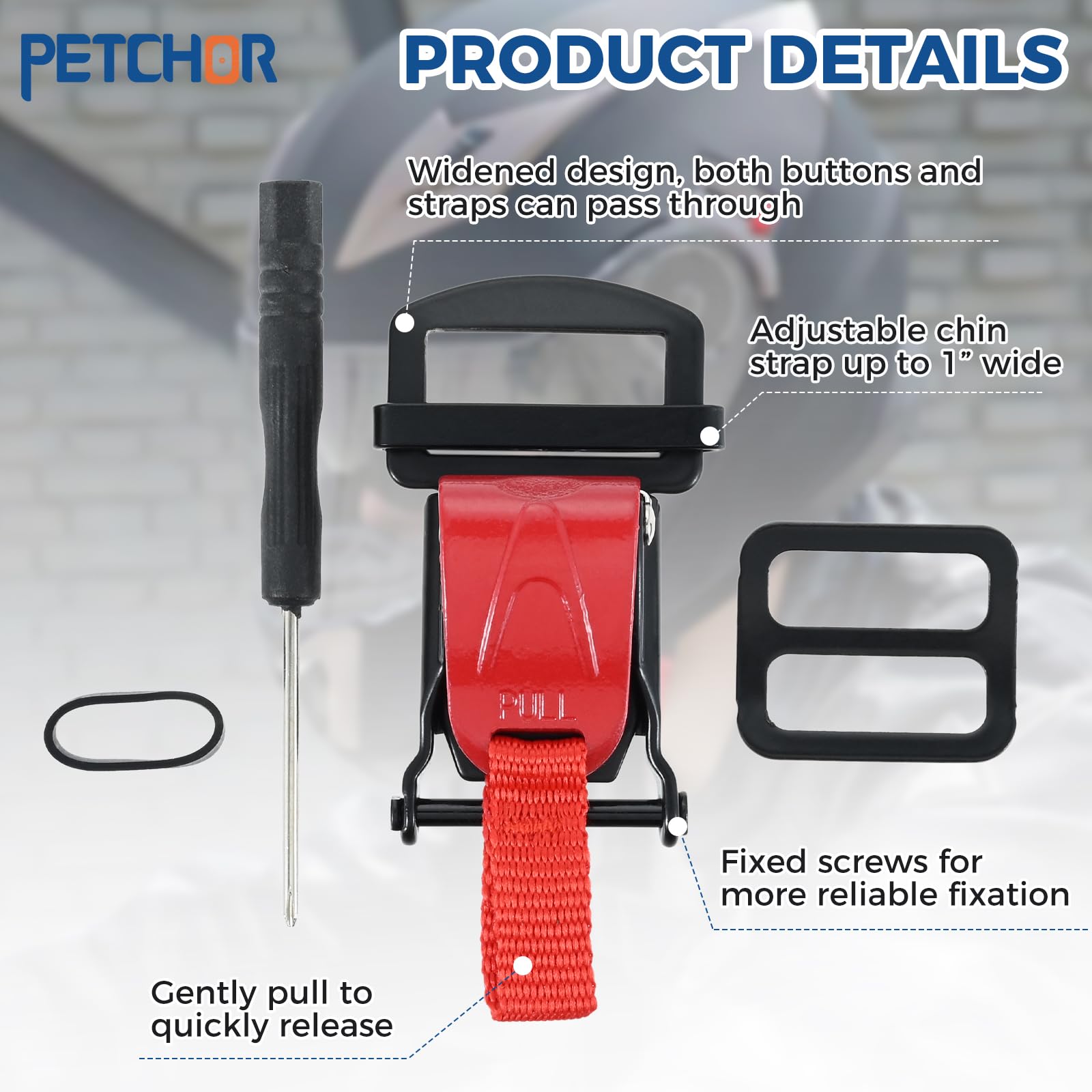 PETCHOR Motorcycle Helmet Quick Release Buckle Replacement Kit, Stainless Steel Motorcycle Accessories Replace D-Ring Chin Strap Up to 1