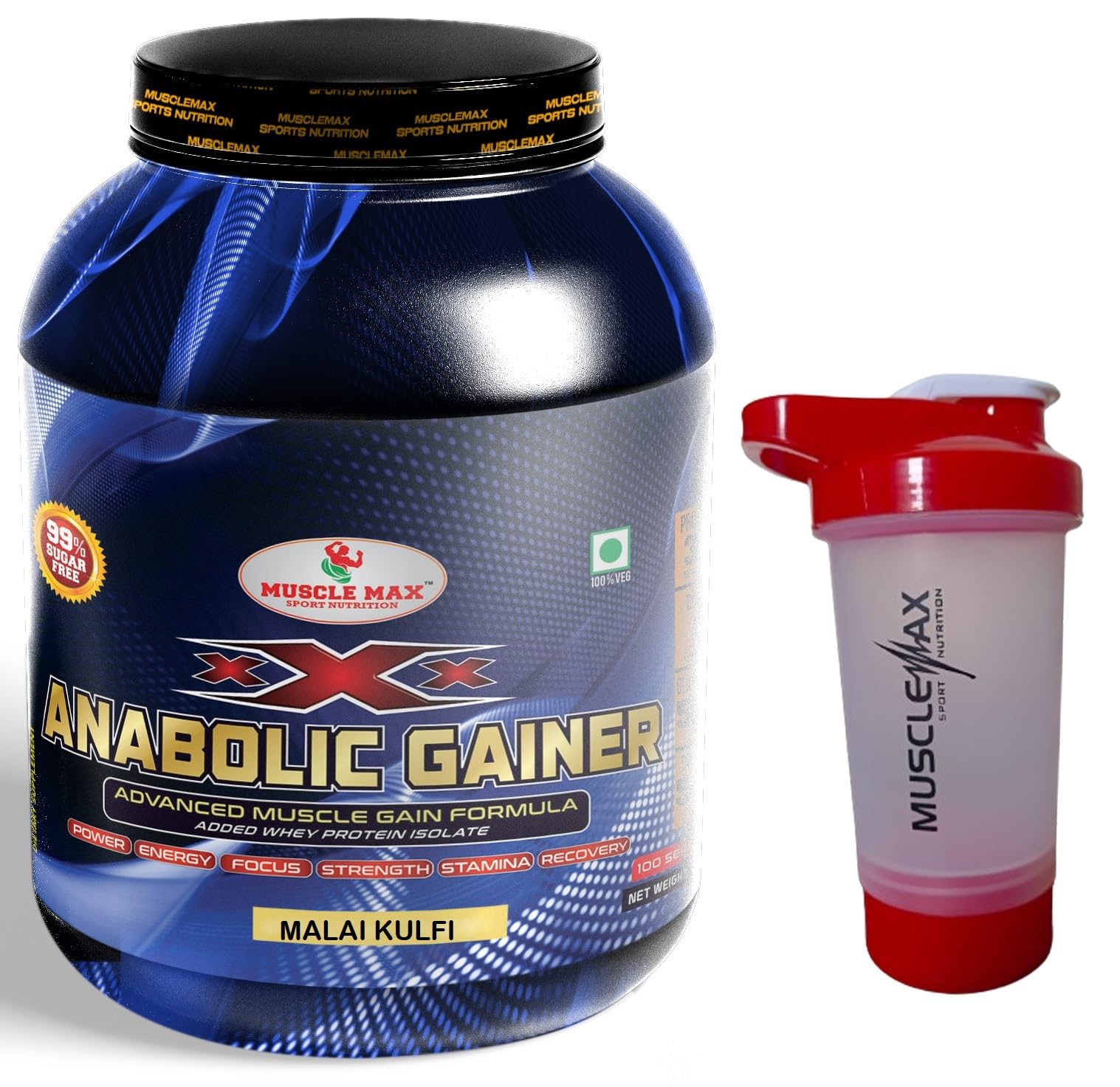 Muscle max Anabolic Gainer 3 kg Used Mass Gain Muscle Gain Weight Gain Supplement 3kg Weight 100 Servings Per Container with Free Shaker Bottle (Malai Kulfi)