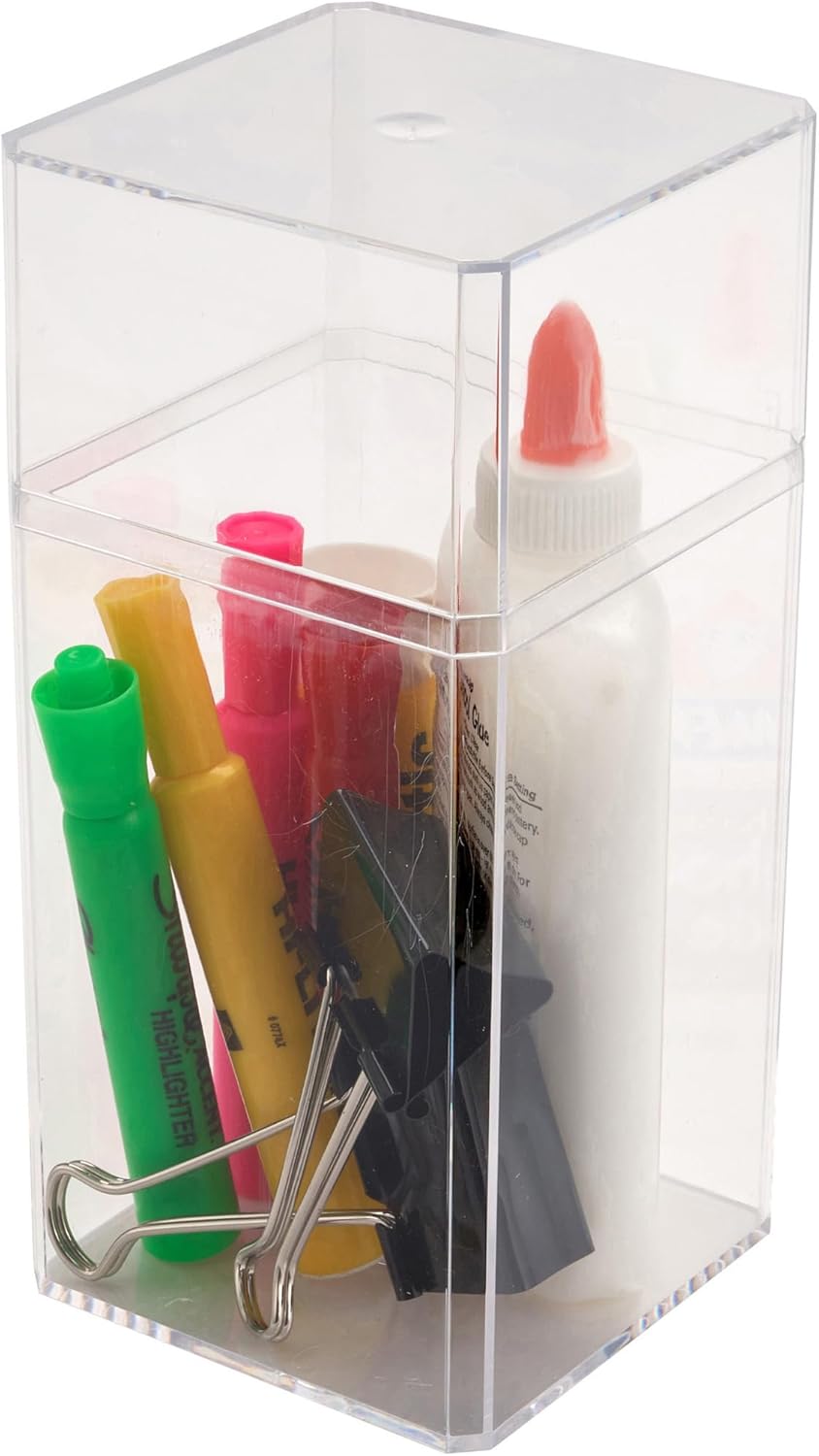 Pioneer Plastics 048C Clear Large Tall Rectangular Plastic Container, 3.75" W x 3.75" D x 8.25" H, Pack of 4