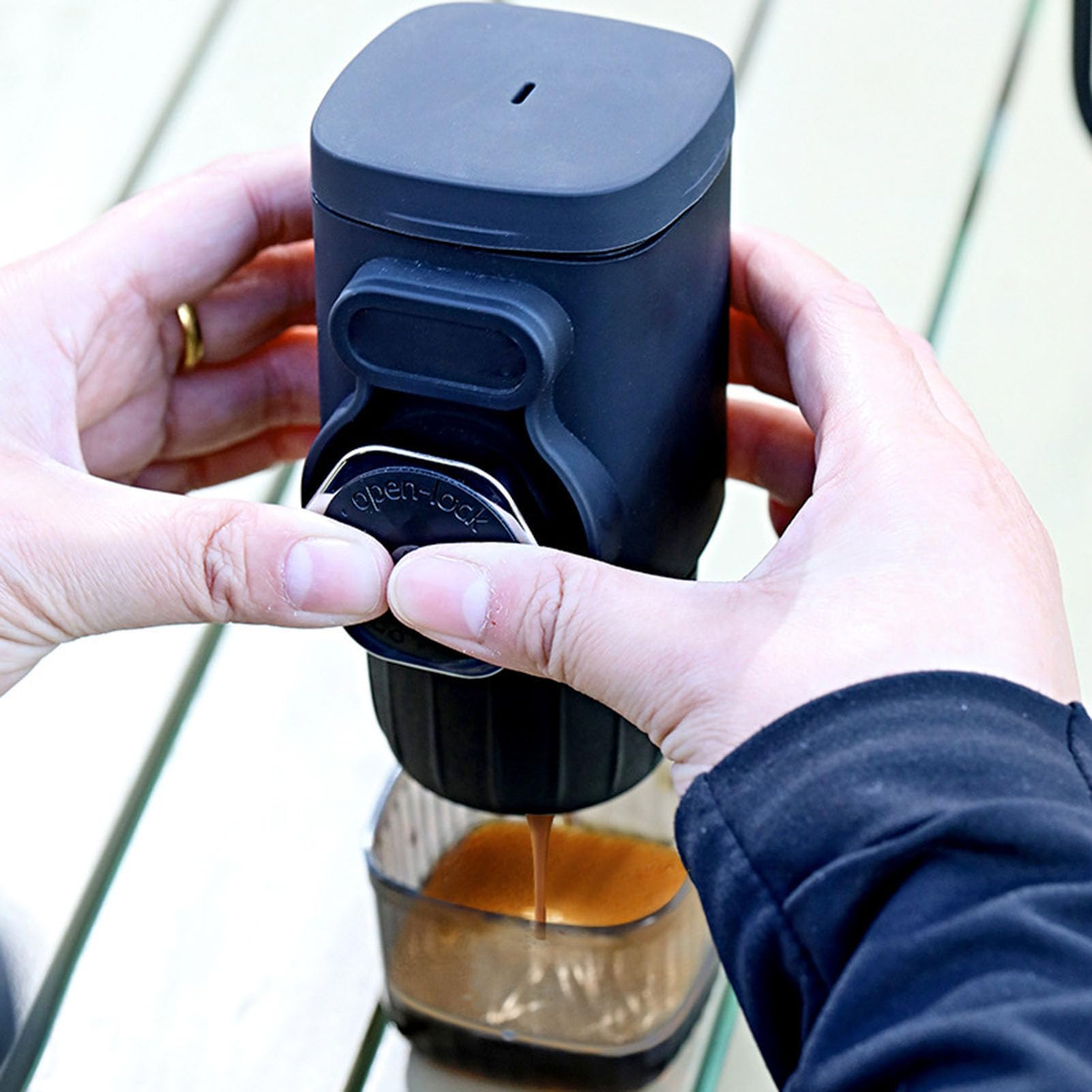 Emoshayoga Cafetera Portátil Máquina de café Manual de Alta Eficiencia para Viajes Al Aire Hogar Acero Inoxidable 304 1 Unidad