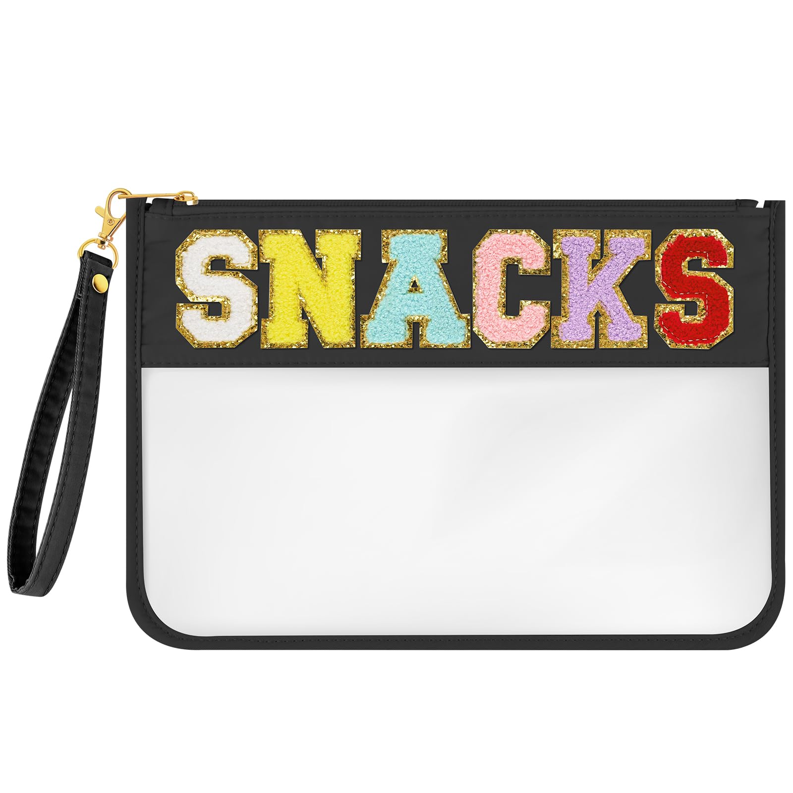 BOUBONI Chenille Letter Bag Clear Stuff Bag Flat Pouch Nylon and PVC Clear Cosmetic Bags Travel Makeup Bag Clear Zipper Pouches Toiletry Bag With