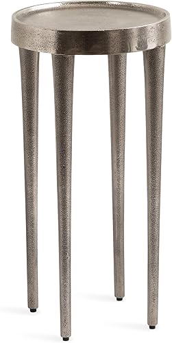 Kate and Laurel Rava - Mesa redonda de metal moderno, 10 x 10 x 21 pulgadas, níquel antiguo, mesa decorativa de aluminio fundido para uso como