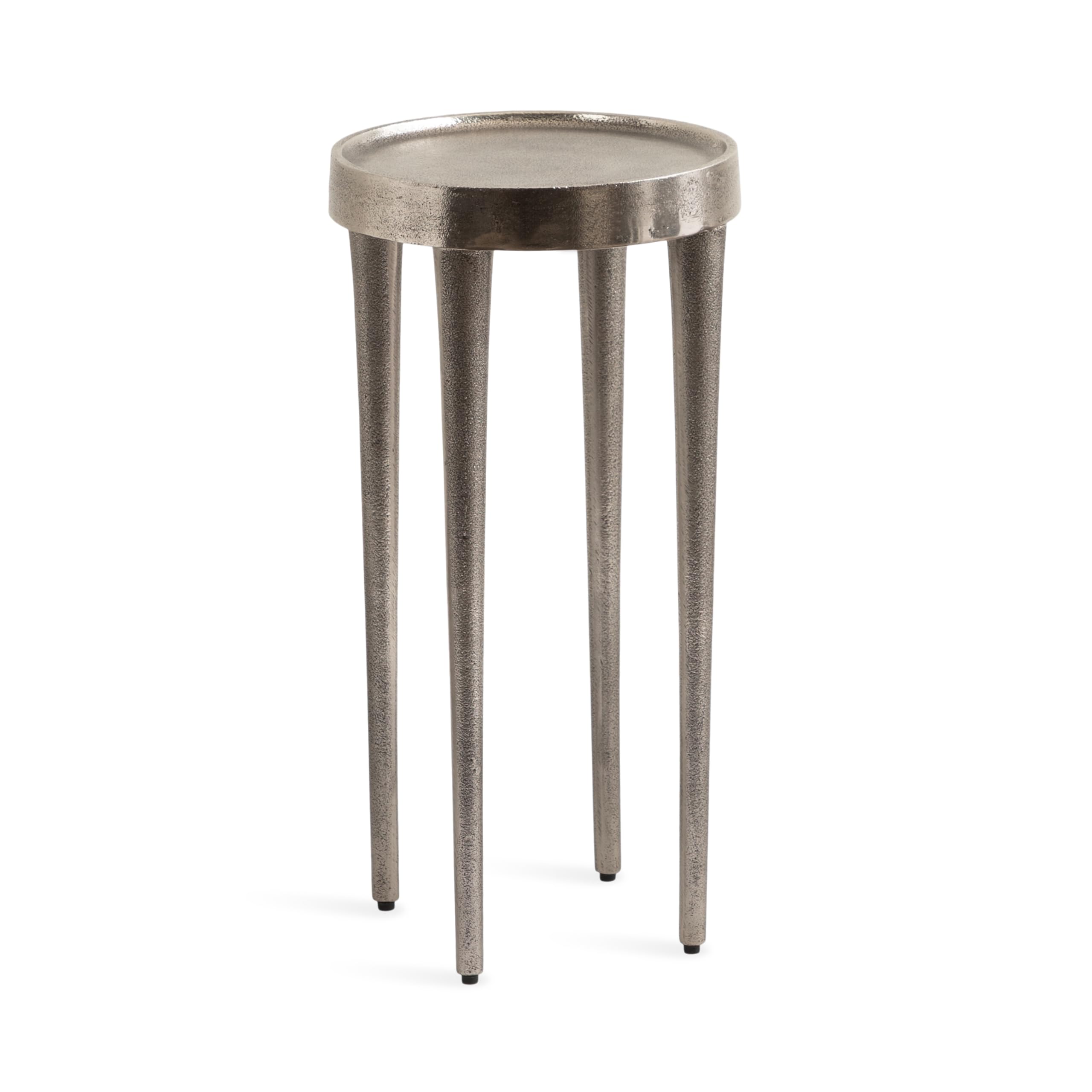 Kate and Laurel Rava Modern Metal Round Drink Table, 10 x 10 x 21, Antique Nickel, Cast Aluminum Accent Table for Use as Indoor Plant Stand or Living Room Decor Piece