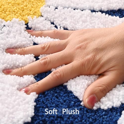 Miniatura 2 de QJHOMO Alfombra de baño azul marino, bonita alfombra de baño con margaritas, decoración de flores blancas y amarillas, alfombra antideslizante de