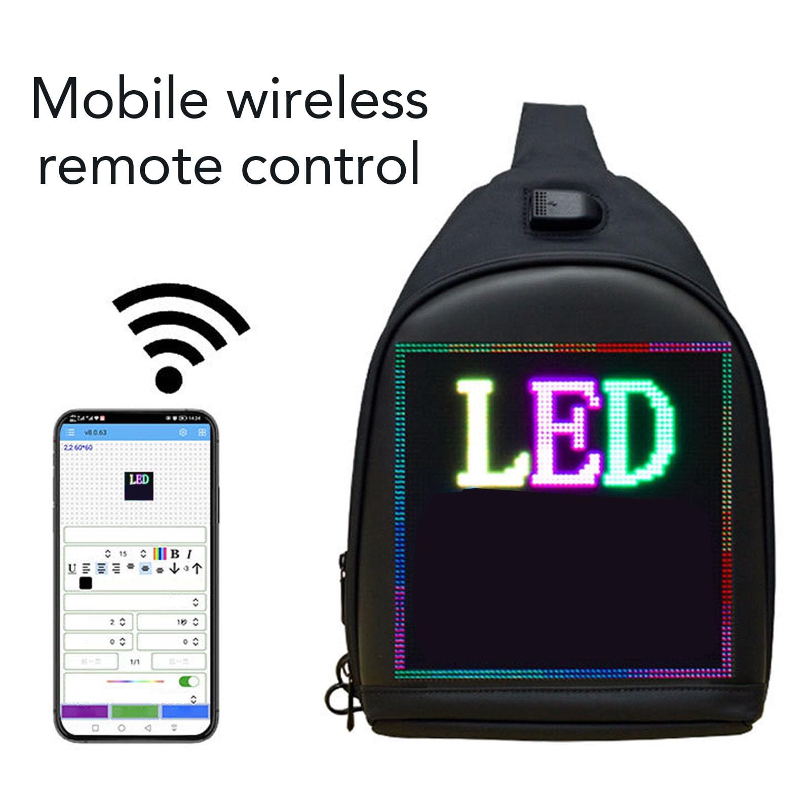 Plecak LED Sling, Programowalny DIY Pełny Kolor Ekranowy Wyświetlacz Woda Wodna Wodna Reklama na Zewnątrz Travel Plecak do Reklamy, Podróży, Jazdy