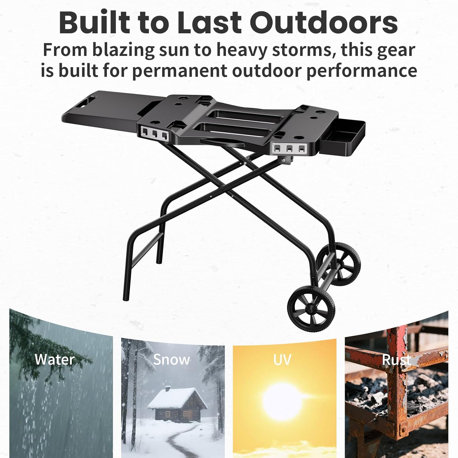 GRISUN Foldable Grill Cart for Ninja OG700–OG750 & Blackstone 22" | Portable BBQ Stand with Wheels, Side Table & Storage Basket