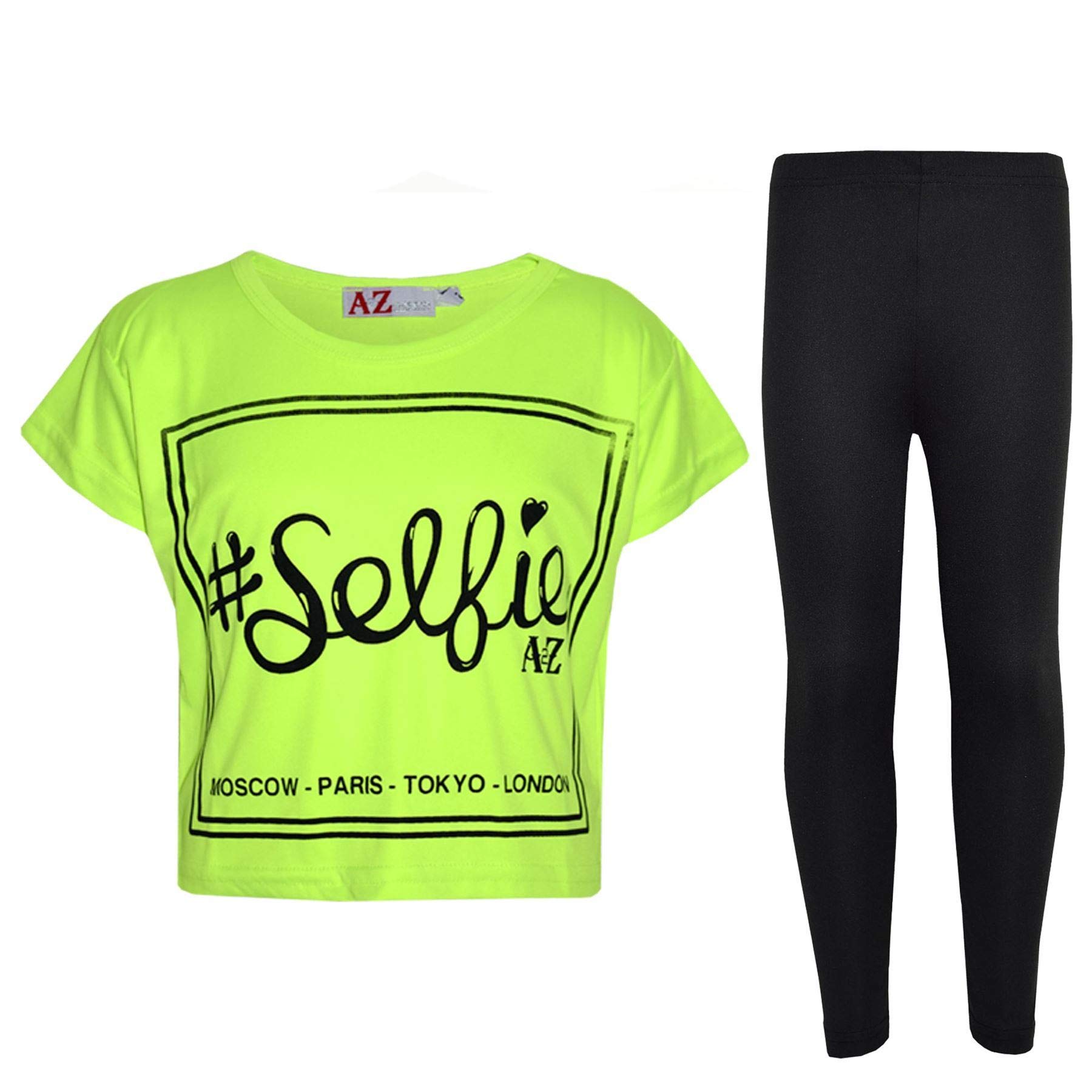 A2z 4 Kids Girls Neon Green Baby Crop Top Selfie Legging - New Crop Top #Selfie Leg N. Green 13