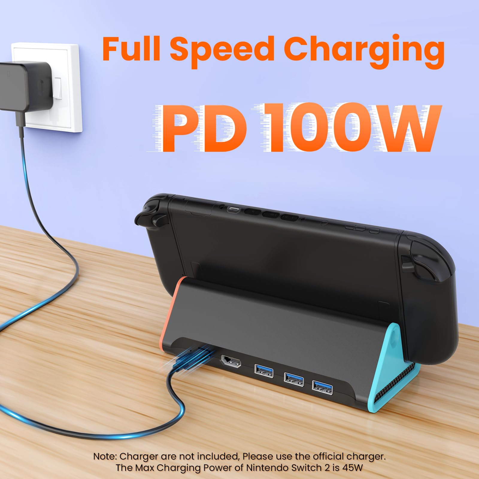 Switch 2 TV Dock Portatile Base Support Compatibile con Nin-tendo S-witch 2,Dock Switch 2 Adaptador TV Hub con 4K@120Hz HDMI + 100W Carga Entrada + 3XUSB3.0,Portátil Docking Station Cargador S-witch 2
