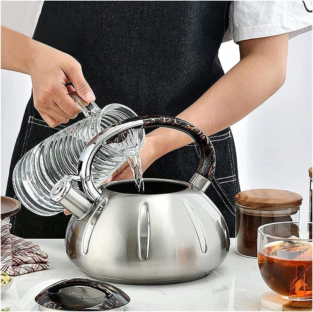 Czajnik kuchenny z gwizdkiem, czajnik do herbaty, 3 l, ze stali nierdzewnej, nowoczesny z ergonomicznym uchwytem, do kuchenek gazowych elektrycznych i indukcyjnych, czajnik kempingowy