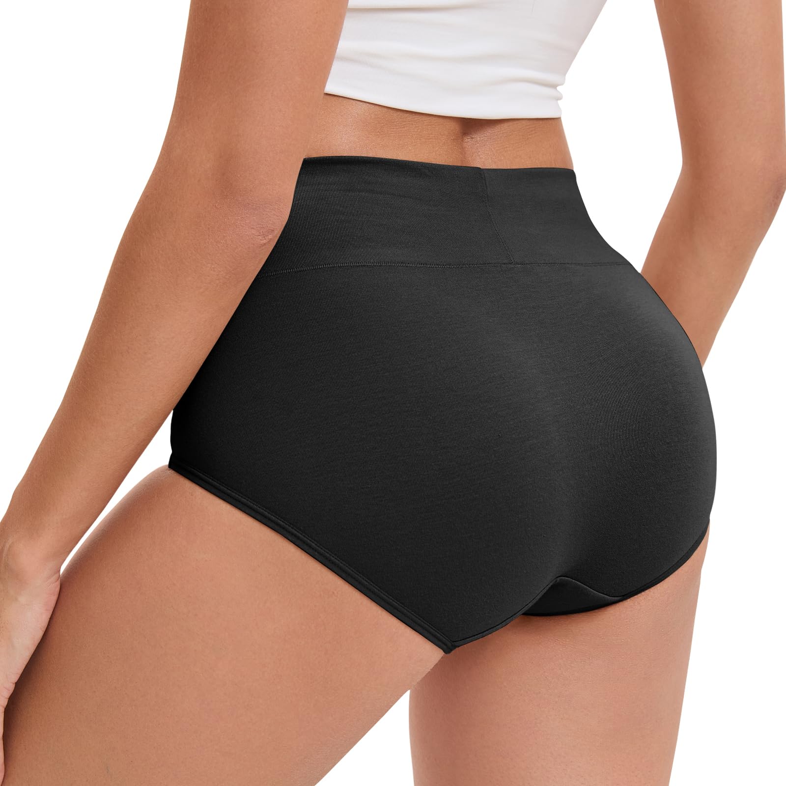 Ropa interior de algodón para mujer, de cintura alta, elástica, cobertura completa