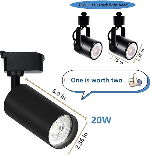Miniatura 2 de Cabezales de iluminación LED de riel, 6 paquetes regulables de 6000 K, color blanco frío, compatible con un solo circuito H, rieles de luces de riel