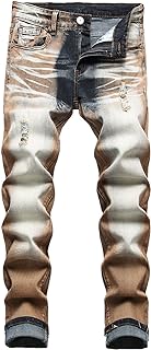 Pantalones ajustados elásticos para hombre, jeans ajustados rasgados para hombre, pantalones de mezclilla ajustados rasgados para hombre, jeans de pierna recta desgastados de moda, pantalones