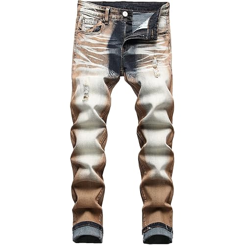 JUNBAOSS Men's Slim Fit Stretch Jeans Ripped Skinny Jeans for Men, Distressed Straight Leg Fashion Comfort Flex Waist Pants