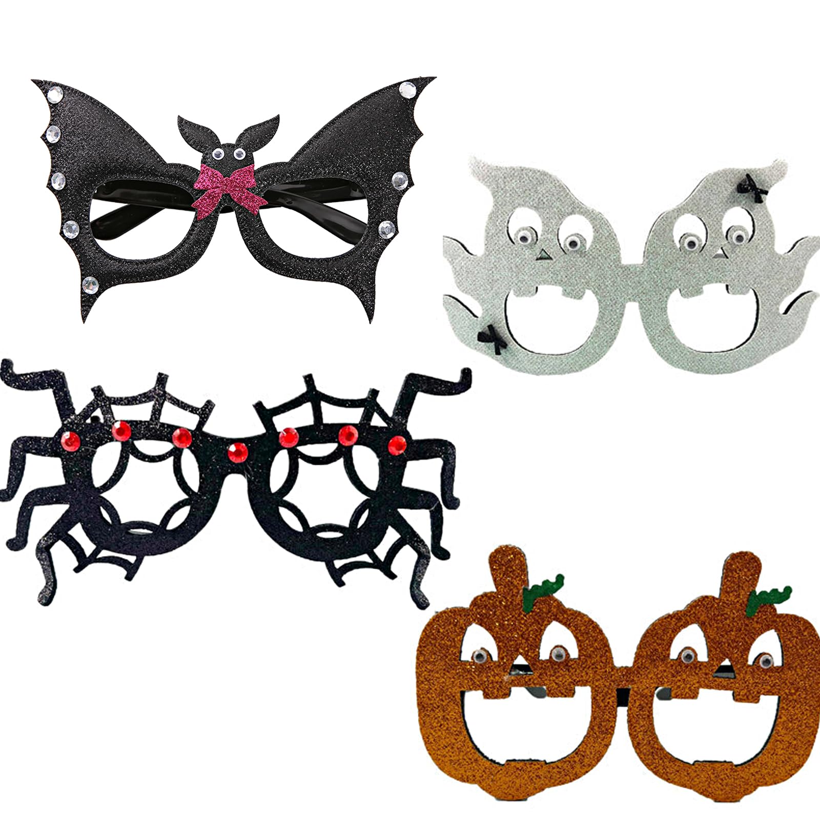 EULAPGOE 4PCS Halloween Paper Eyeglasses Novelty Fun Halloween Funny Glasses Paper Party Decorative Glasses Pumpkin Spooky Spider Bat Cosplay Halloween Party Decorations Favor Supplies for Kids Adults