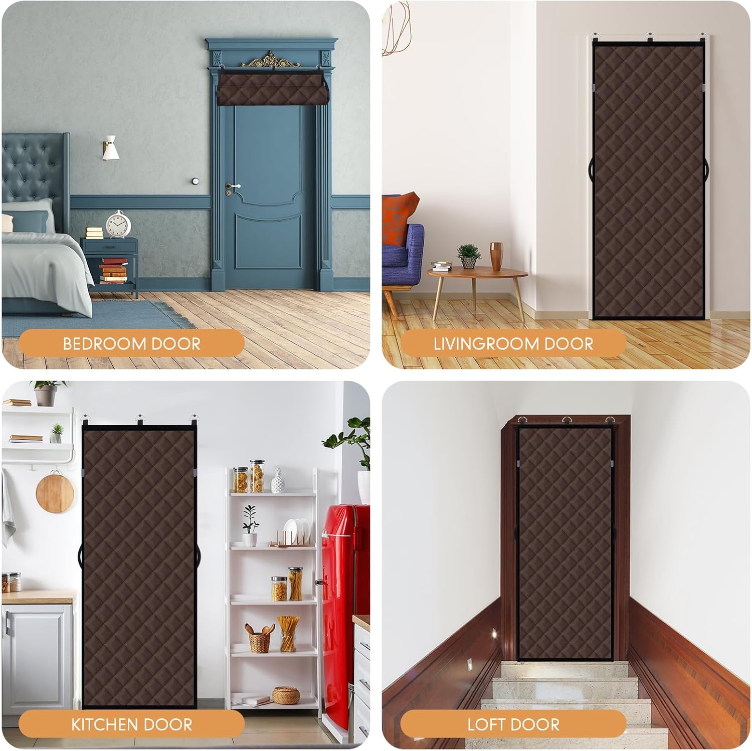 Fanfanwin 2 Pcs Thermal Insulated Door Curtains Fit Door Size 36'' x 80'', Winter Doorway Blankets Upgraded Oxford Cloth Thicken Cotton Filled, Thermal Covers to Keep Cold Out, Brown