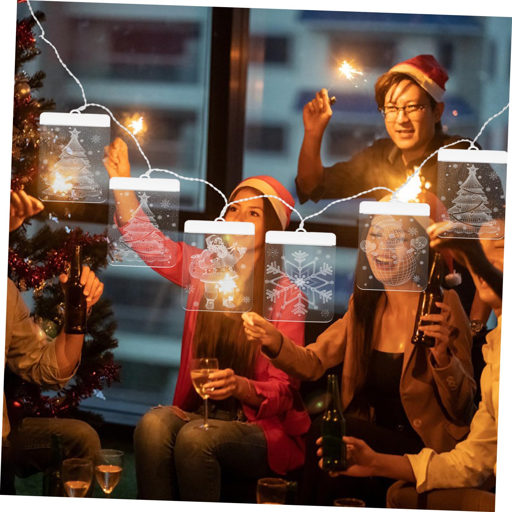 ULTECHNOVO Rideau Lumineux de Noël à LED avec Motifs Bonhomme Flocon Lumière Ambiance Chaude Télécommande Décoration Intérieure pour Fenêtres et de Noël