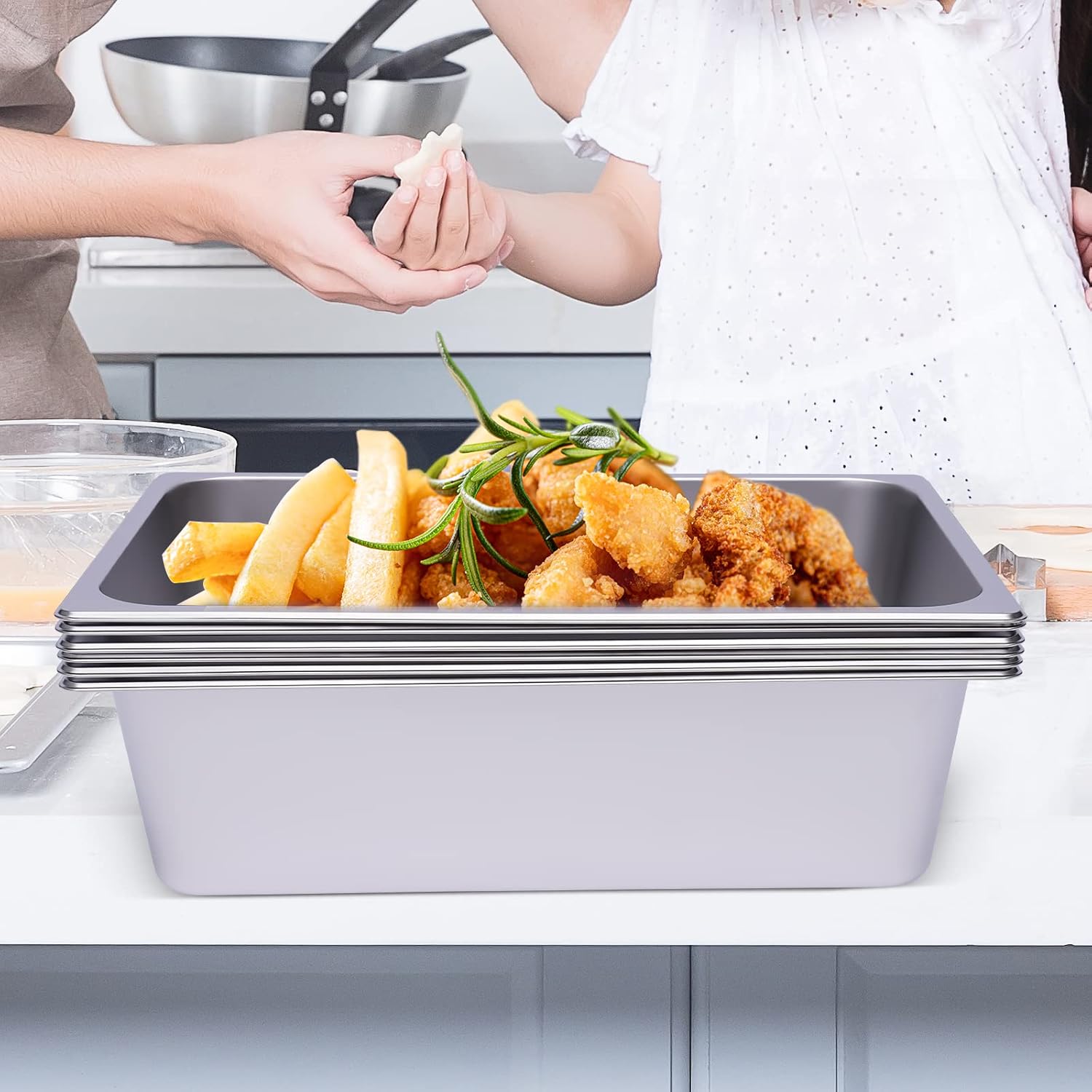 Full Size Steam Table Pans, 6-Pack 201 Gauge Stainless Steel Chafing Steam Table Pan 6 Inch Deep Restaurant Steam Table Pans for use at home cafeterias canteens hotels