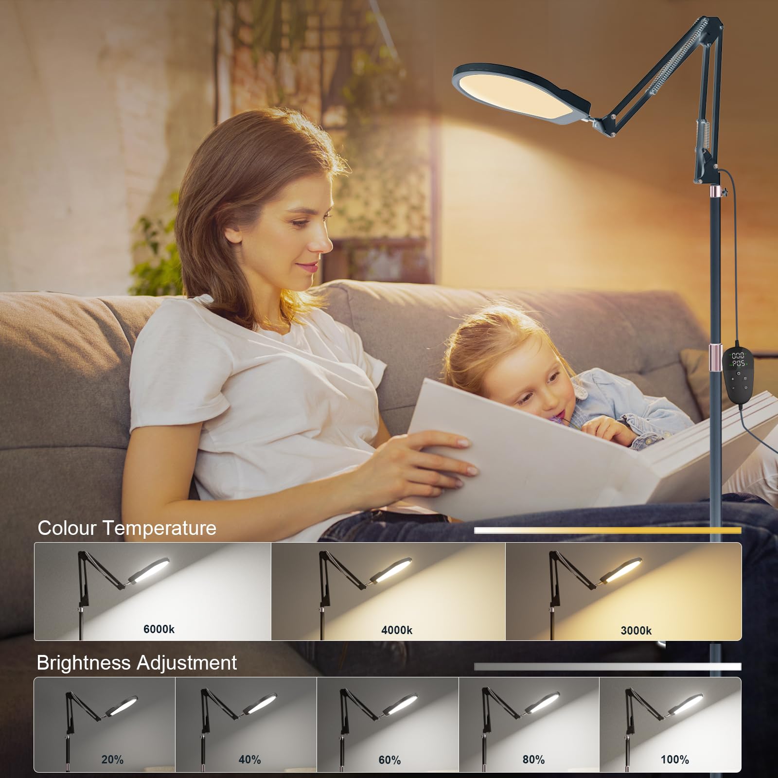 Lampada SAD, Lampada SAD 3 in 1, Lampada Daylight Luce con Telecomando, Daylight Lampada per Lettura/Ufficio/Casa (Nero)