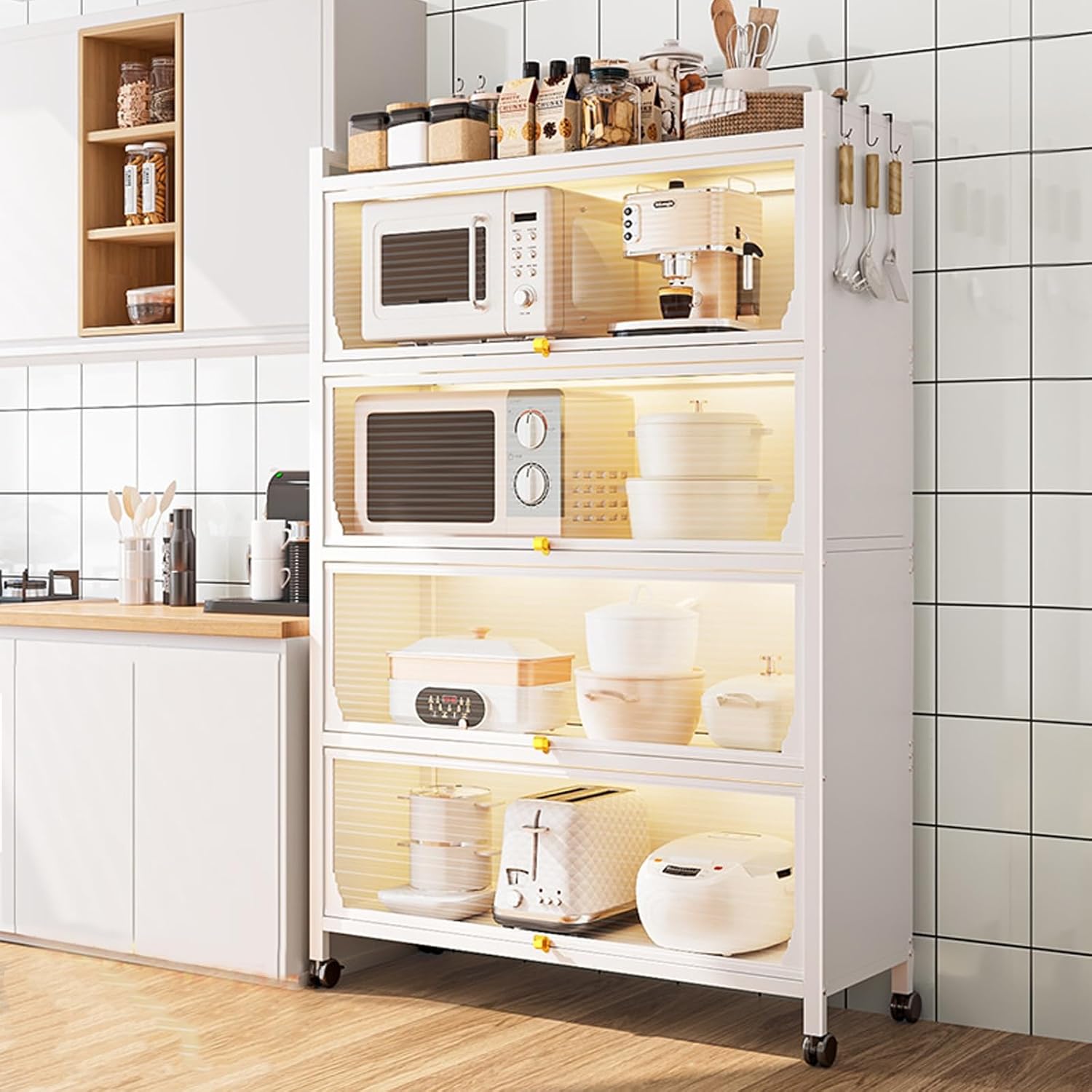 Freestanding Multi-Layer Kitchen Floor Cupboard，Microwave Storage Stand,(5-Tier Kitchen Bakers Rack, Microwave Stand with Storage, Microwave Cabinet, Metal Bakers Rack, Storage Organizer wi