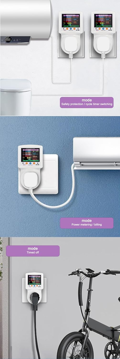 WIFI Smart Socket 265V AC Power Meter,over-voltage and under-voltage protector, overcurrent protection socket,Backlit Large Color Display, Electrical Energy Monitor (EU Type 220V), White