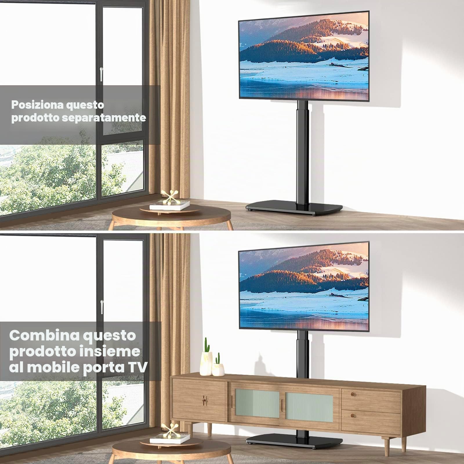RFIVER Supporto TV da Pavimento per Schermo da 27 a 65 pollici LCD/LED/Plasma Porta TV in Vetro Temperato Staffa Girevole Regolabile in Altezza fino a 35kg Max VESA 400x400mm