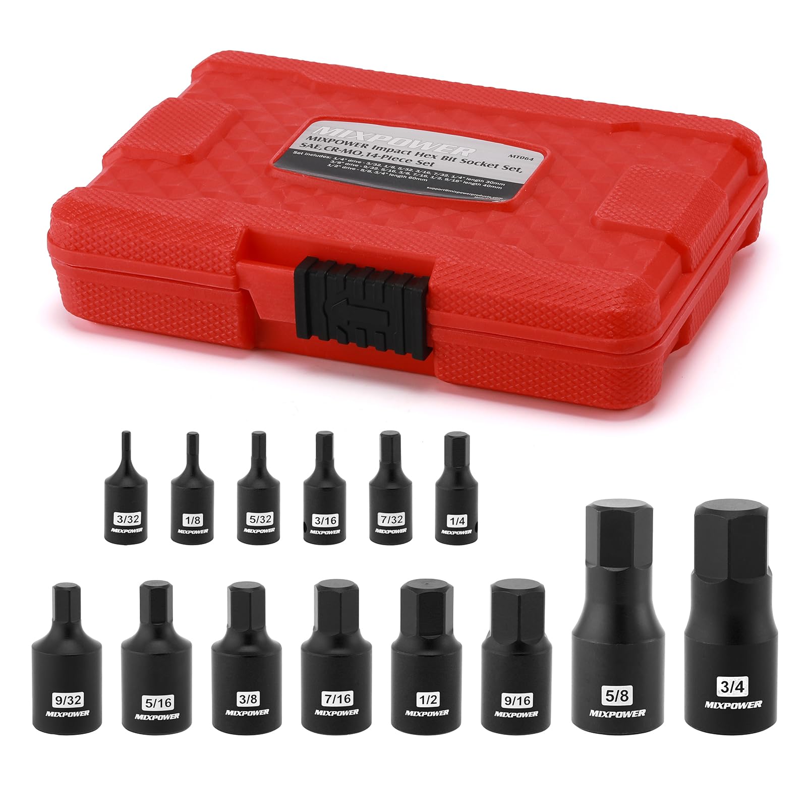 MIXPOWER 14-Piece Dr. Bit Socket Set, 3/32 to 3/4, 1/4