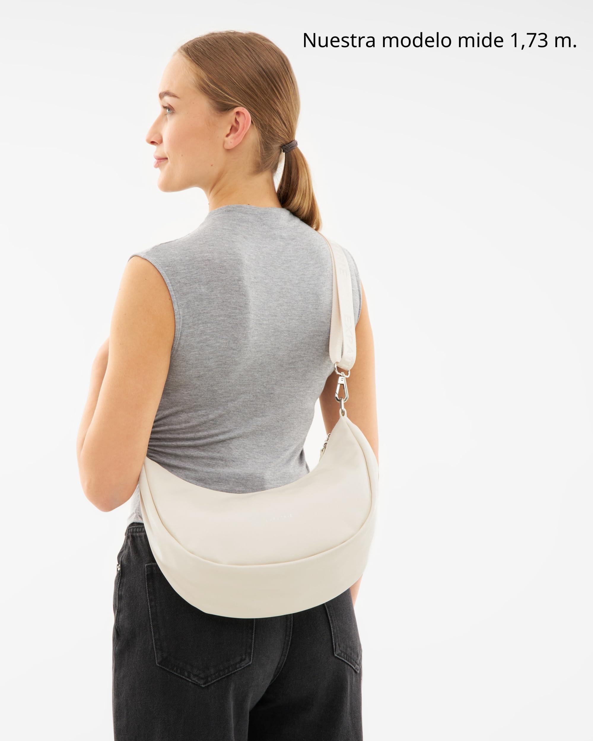 Expatrié Bolso Bandolera Mujer - Lea Medium - Half Moon Bag - Riñonera de Media Luna - Bolso de Hombro Redondo de Piel Vegana - Repelente al Agua