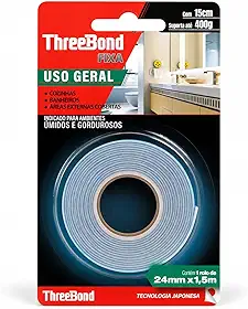 Fita Dupla Face Cozinha Banheiro ThreeBond |Tamanho 24mm x 1,5M | Suporta 400g em 15cm | Ambiente Úmido e Gorduroso
