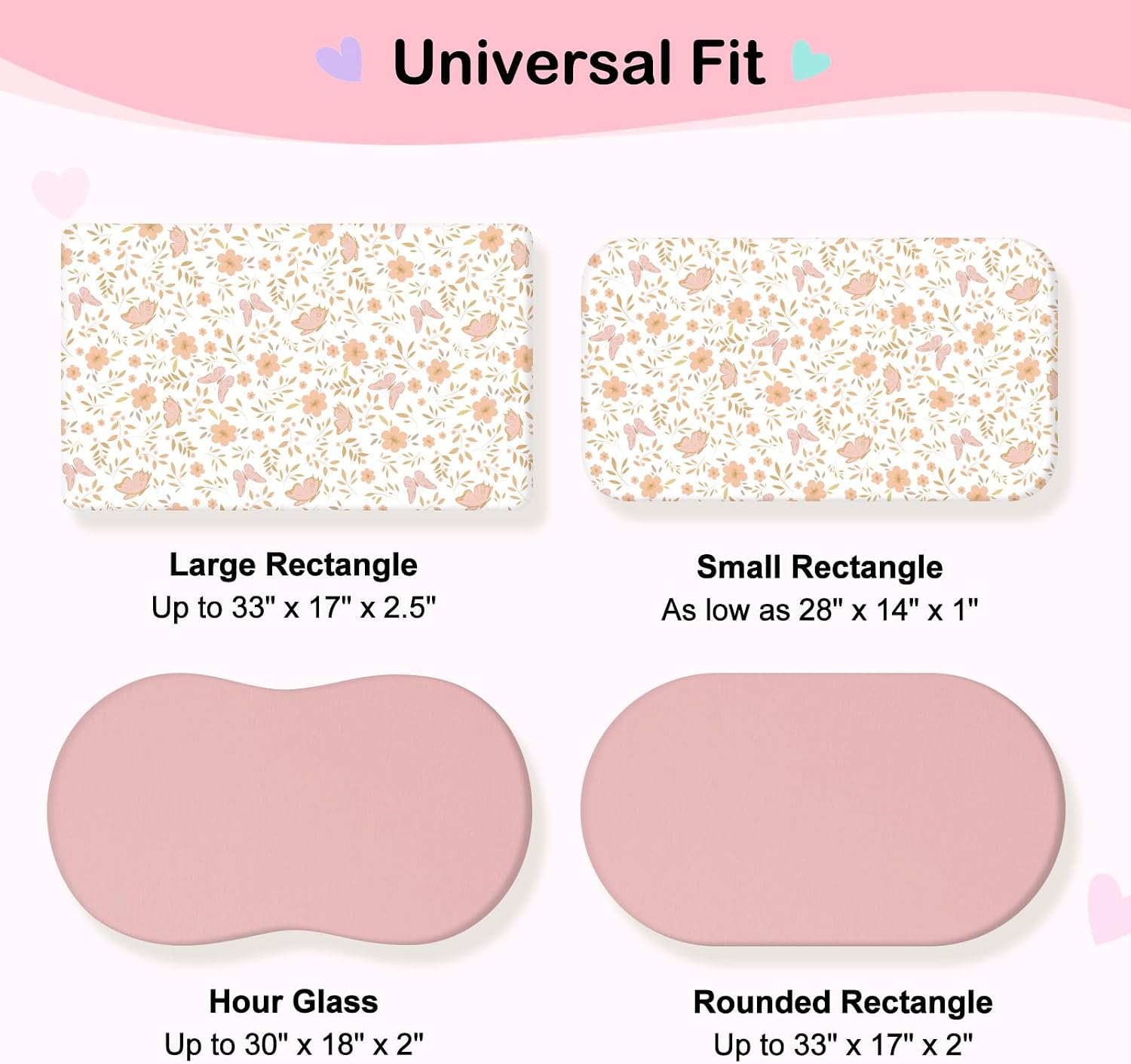 FIOBEE Baby Bassinet Sheets for Girls Boys 2 Pack Waterproof Bassinet Mattress Elastic Fitted Crib Sheets Universal Fit for Hourglass Oval and Rectangle Bassinet Sheet, Pink