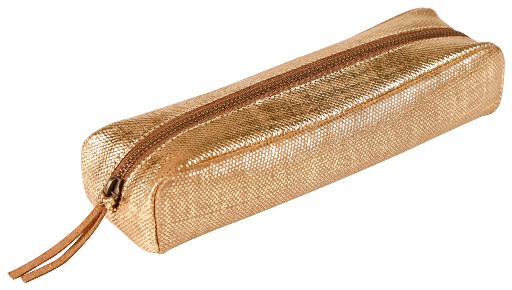 Clairefontaine 410040C -Golden Rectangular School Pencil Case Textile Effect 21x6x4cm in Genuine Lambskin Leather