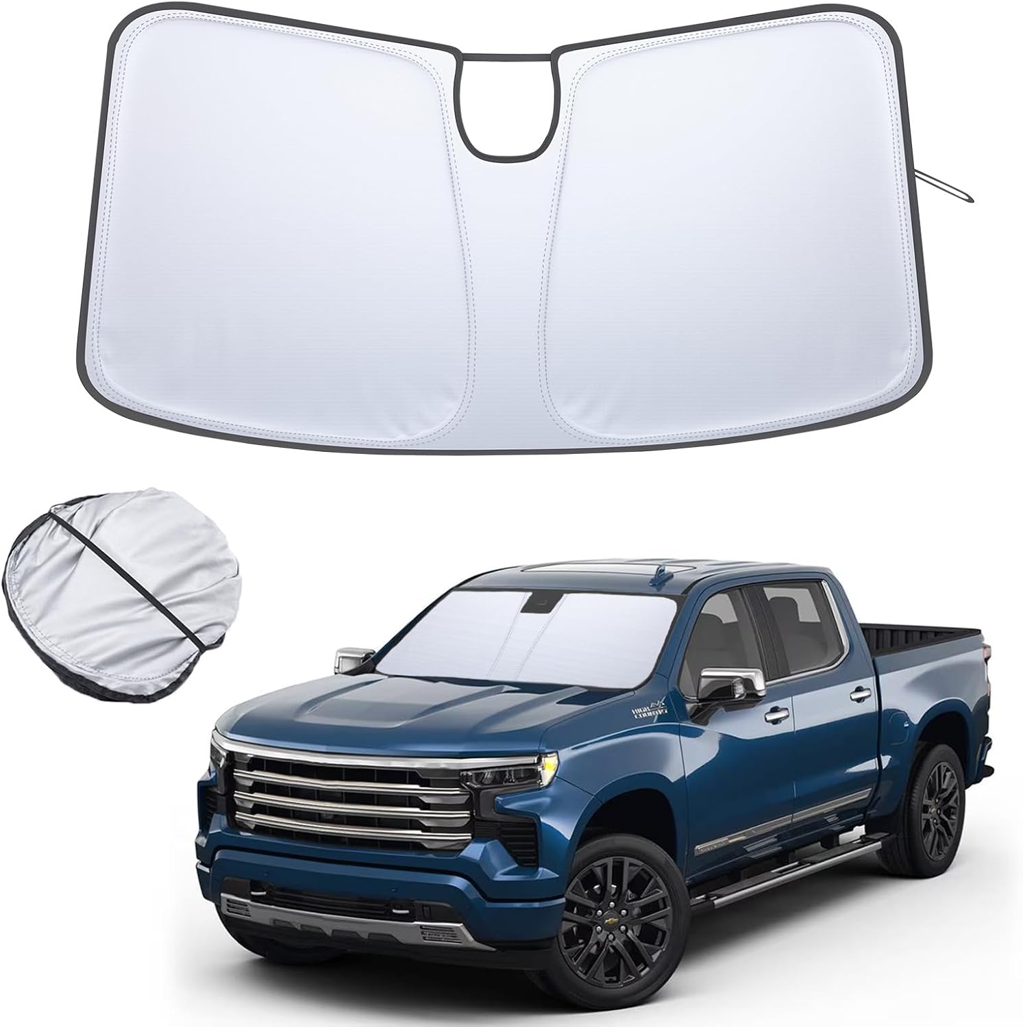 TOPINSTALL 2PCS Compatible with Refreshed 2022-2024 Silverado/Sierra 1500, 2024 Silverado/Sierra 2500/3500HD, Upgraded Silicone Pocket Covers and Windshield Sunshade Reflective Polyester Sun Protector