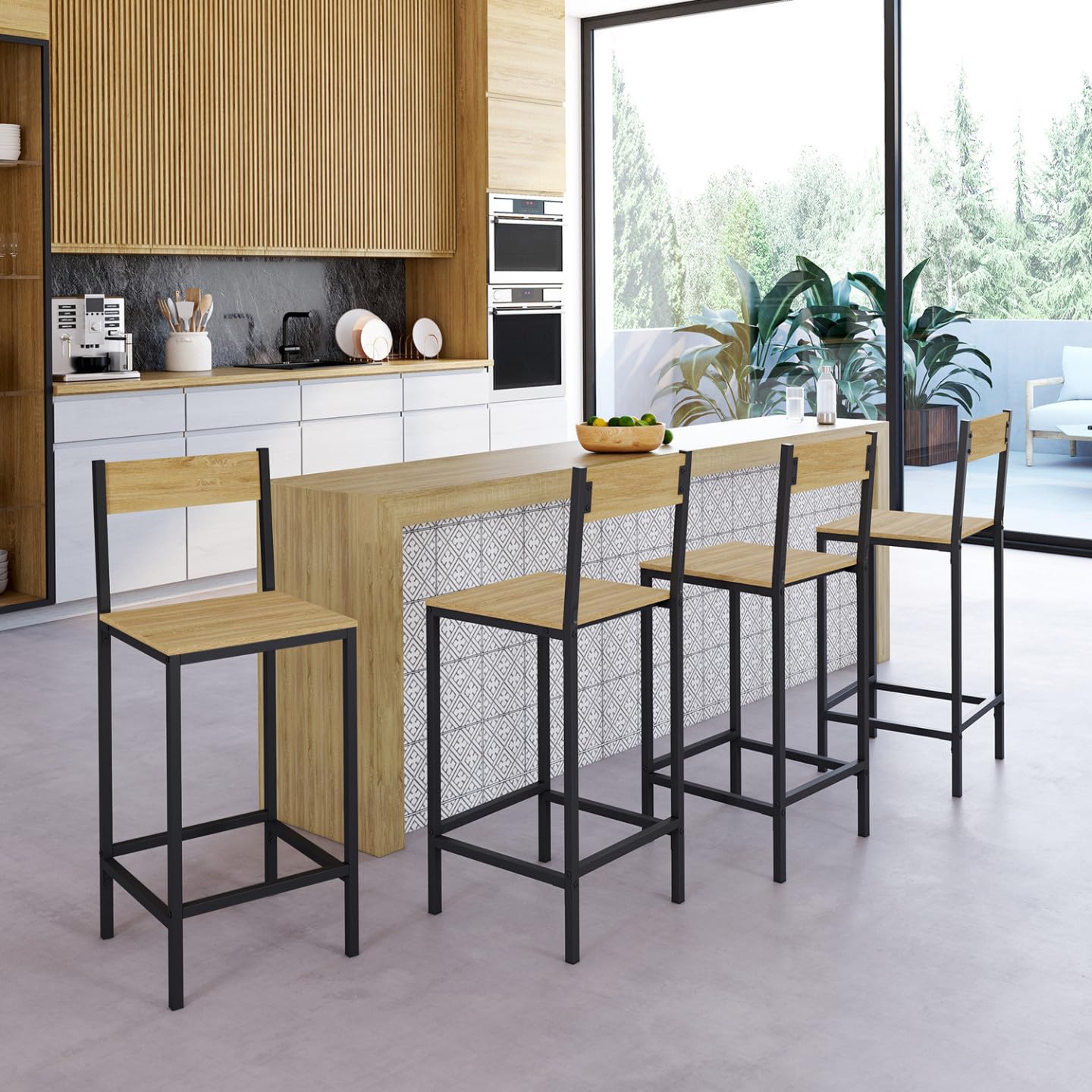 IDMarket - Lot de 4 tabourets de Bar Detroit avec Dossier Chaise de Cuisine Design Industriel