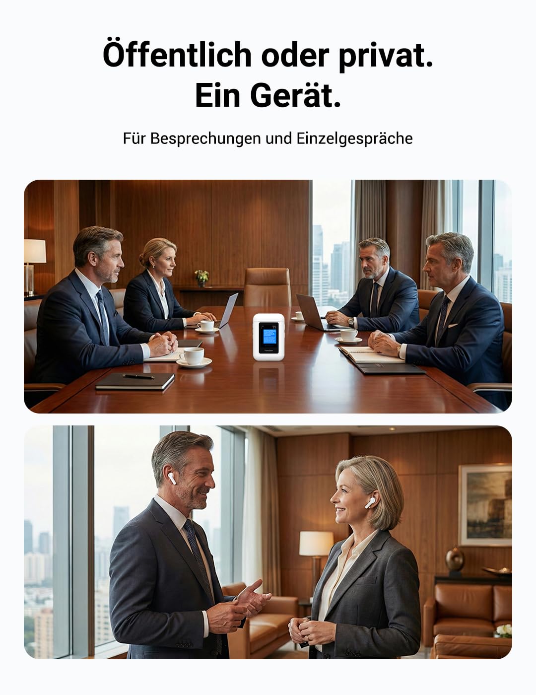ANFIER A8 KI Übersetzer Kopfhörer, Offline AI Sprachübersetzer mit ChatGPT, Keine App Erforderlich, 16 Offline & 144 Online-Sprachen, Echtzeit Übersetzung für Geschäftsreisen Meeting Verhandlung, Weiß